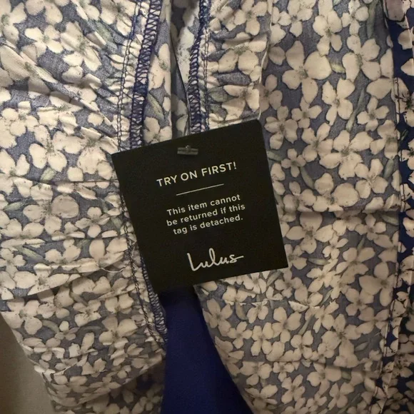 NWT Lulus Grateful Feelings Blue Floral Print Puff Sleeve Mini Dress Medium - Picture 5 of 8